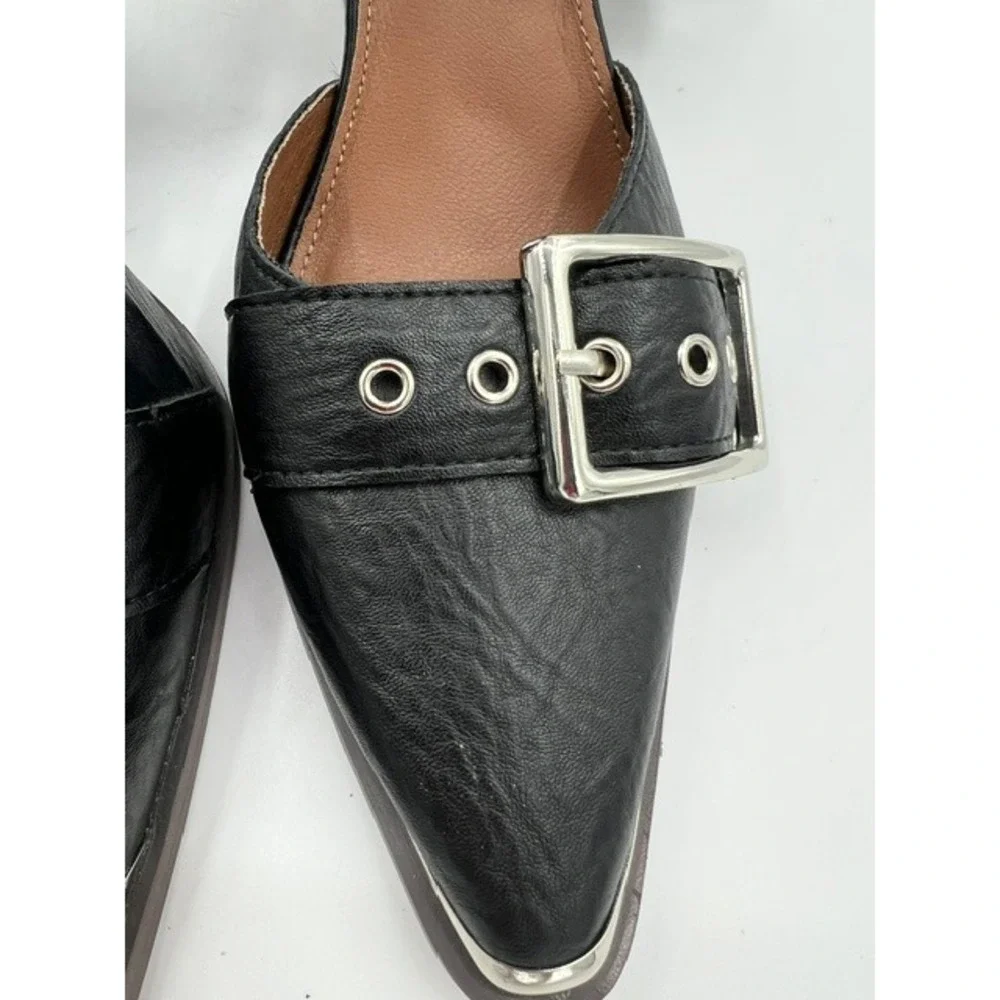 Hendrix Metal Pointed Metal Toe Buckle Block Heel Pumps Women 10 Black Edgy